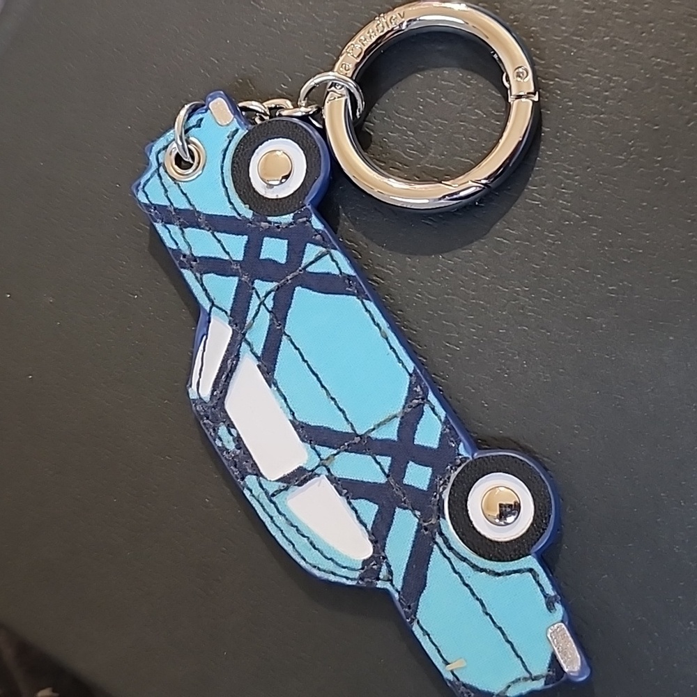 Vera Bradley Car Beep Beep! Purse Bag Charm Blue Plaid Leather - Picture 4 of 4